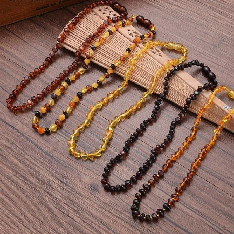 Ladies necklaces two tone shine -Earthy Amber Teething Necklace