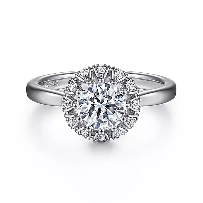 ladies engagement rings daily-Addie - 14K White Gold Round Halo Diamond Engagement Ring