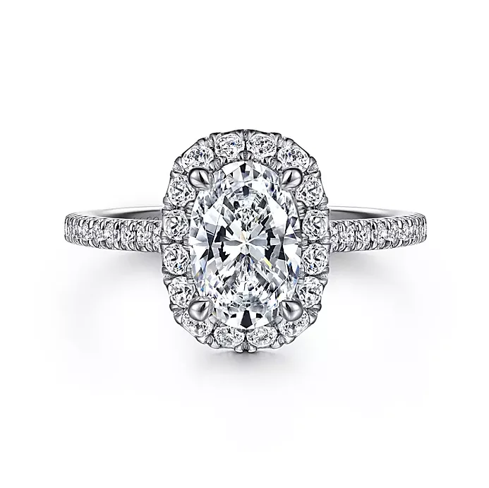 ladies engagement rings zales-Madelie - 14K White Gold Oval Halo Diamond Engagement Ring