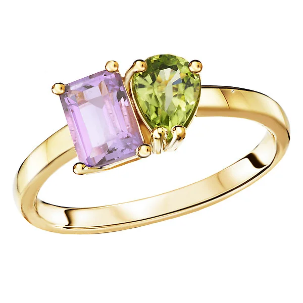 ladies rings sustainable-2-Stone Peridot and Pink Amethyst Ring