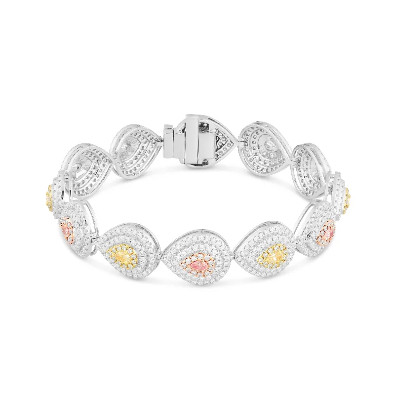 Ladies bracelets online charm -18k White Gold Pear Shape Fancy Link Yellow & Rose Diamond Bracelet