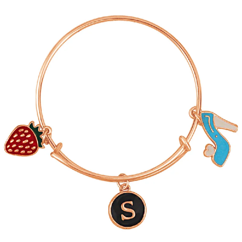 Ladies bracelets milestone charm -Mahi S Letter Sandal & Strawbery Shaped Rose Gold Plated Enamel Work Charms Kids Bracelets for Kids (BRK1100978Z)