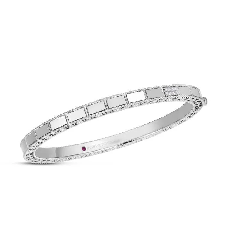 Ladies bracelets lab crafted gems -Diamond Mosaic Accent Bangle Bracelet in 18K White Gold