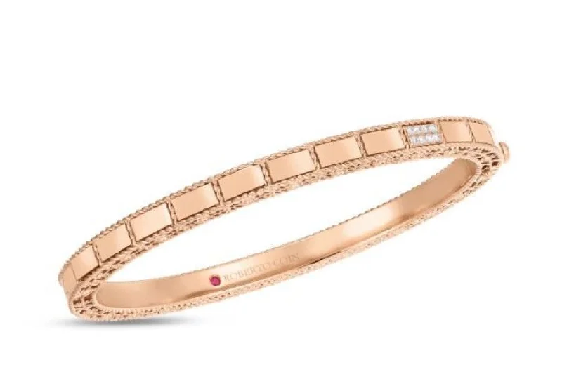 Ladies bracelets zirconia dazzle -Diamond Mosaic Accent Bangle Bracelet in 18K Rose Gold