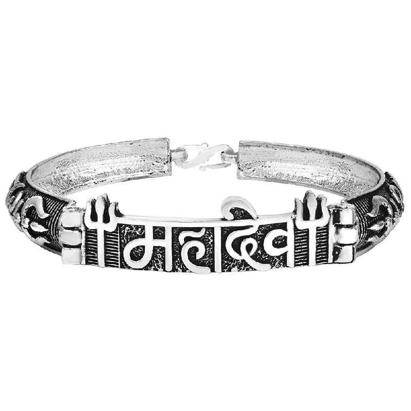 Ladies bracelets indian glow -Mahi Silver Oxidised Plated Mahadev and Trishul Bracelet Kada for Mens (BR1100479R)