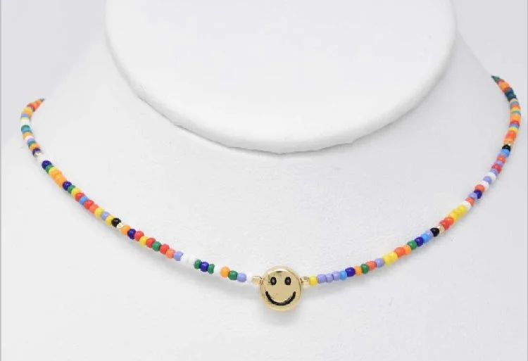 Ladies necklaces bespoke design -Happy Face Beaded Necklace - Multicolors