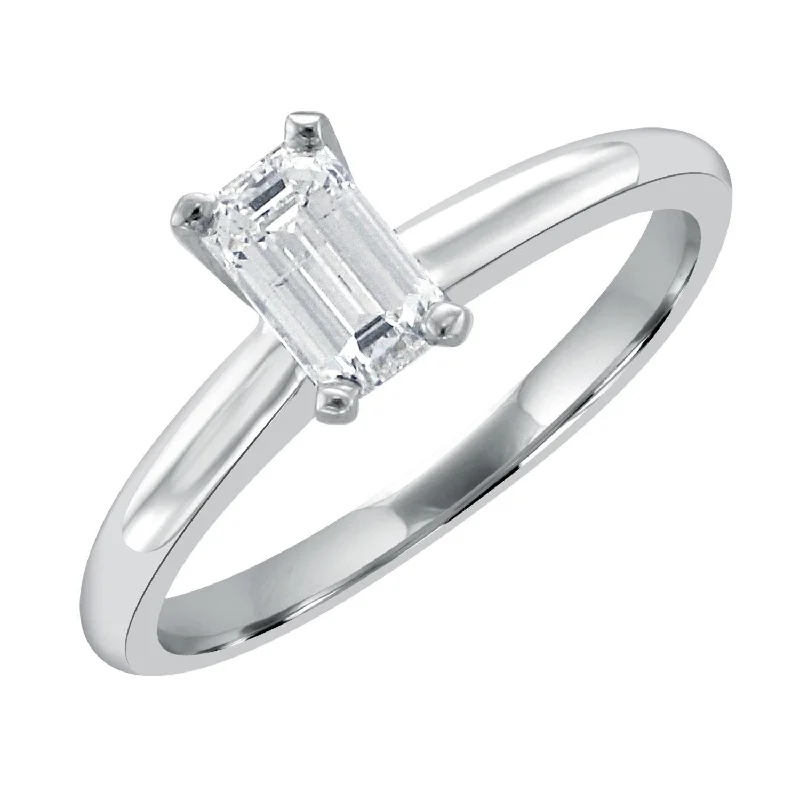 ladies rings princess-14KT WHITE GOLD 0.70CT EMERALD CUT DIAMOND SOLITAIRE RING