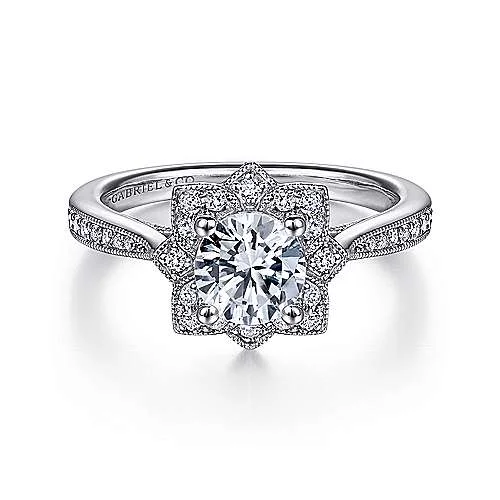 ladies engagement rings expensive-Gretel - Unique 14K White Gold Vintage Inspired Halo Diamond Engagement Ring