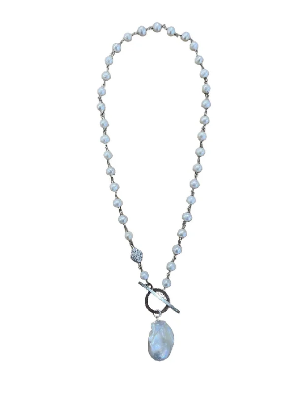 Ladies necklaces forever shine -Pearl Toggle Necklace - Silver