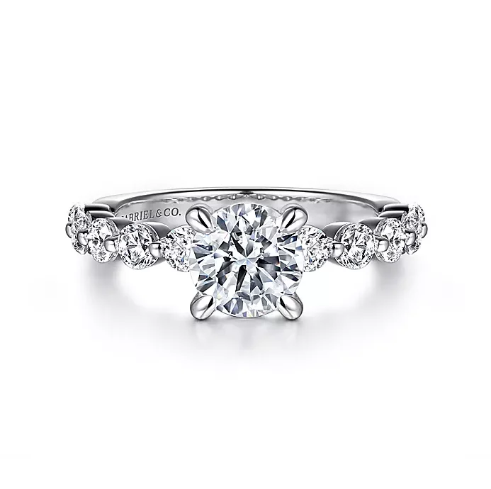 ladies engagement rings birthstone-Silvey - 14K White Gold Round Diamond Engagement Ring