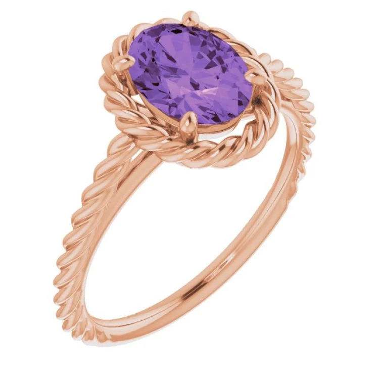 ladies rings comfort-14K Rose Natural Amethyst Rope Ring