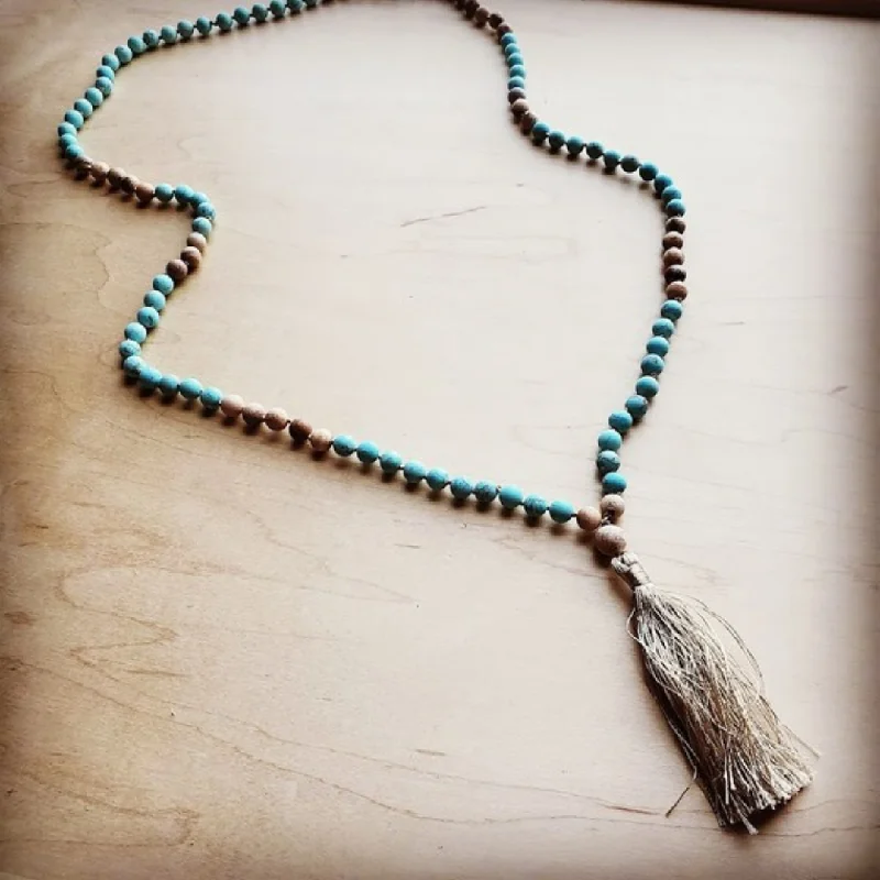 Ladies necklaces tribal charm -Amazonite and Jasper Tassel Necklace