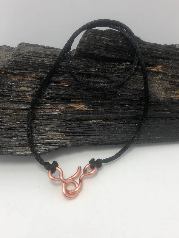 Ladies necklaces local craft -Black “satiny” Cord with Handmade Copper Clasp Necklace