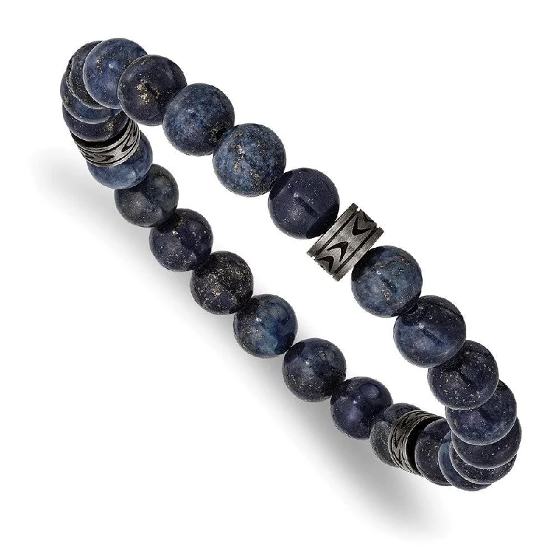 Ladies bracelets dog glow -Stainless Steel Antiqued White Bronze-plated Lapis Beaded Stretch Bracelet