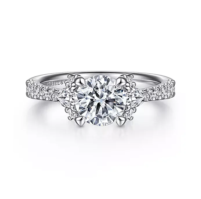 ladies engagement rings swarovski-Ami - 14K White Gold Round Three Stone Diamond Engagement Ring