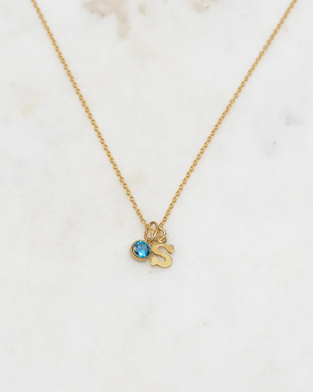 Ladies necklaces cactus glow -Initial S with Birthstone Necklace