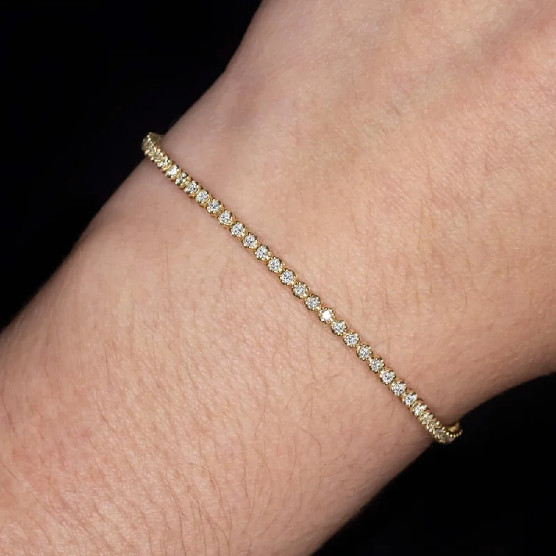 Ladies bracelets round stone glow -1ct VERY GOOD CUT DIAMOND TENNIS BRACELET YELLOW GOLD ROUND BRILLIANT CLASSIC