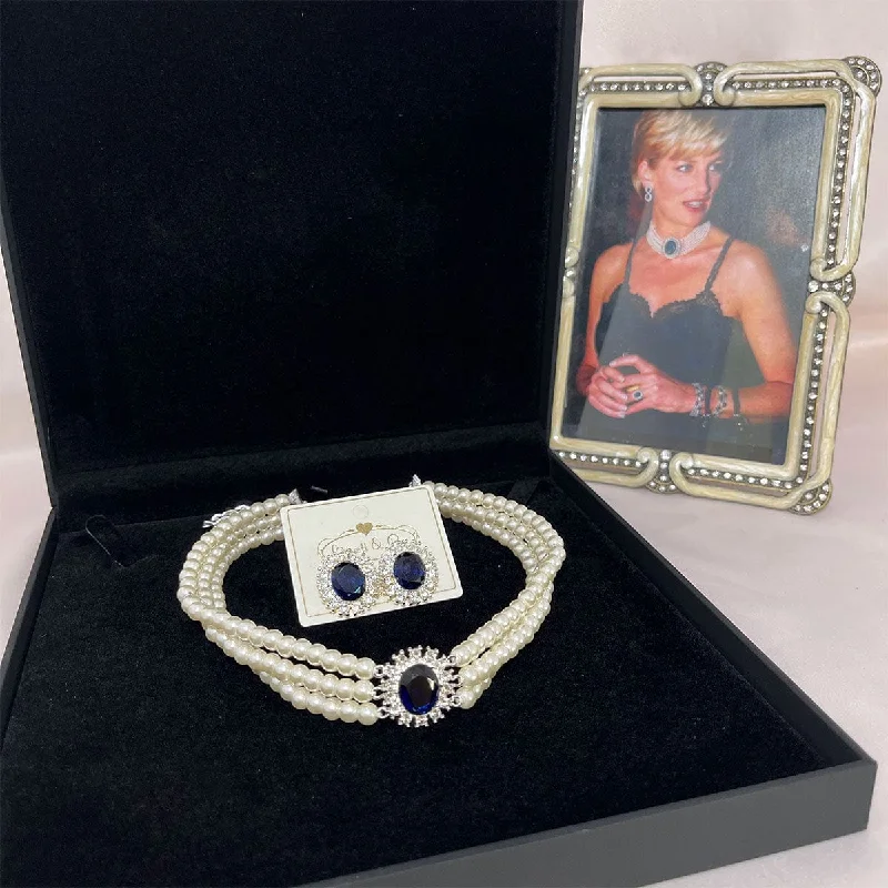 ladies earrings mixed metal-Princess Diana Jewellery: Lady Diana Inspired Pearl Choker With Matching Clip on Crystal Earrings. £12 Gift Box is FREE