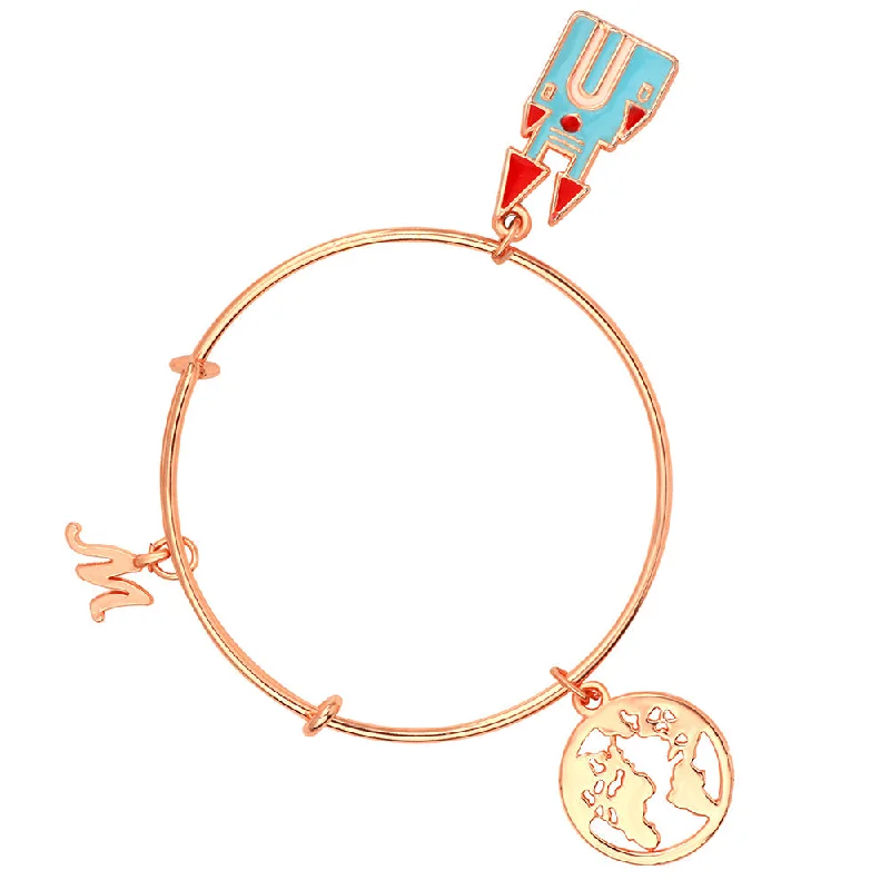 Ladies bracelets monochrome charm -Mahi M Letter & House and  World Map Shaped Rose Gold Plated Charm Bracelet for Girls (BRK1100840Z)