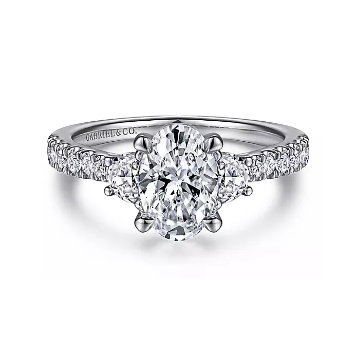 ladies engagement rings oval-Isabel - 14K White Gold Oval Three Stone Diamond Engagement Ring