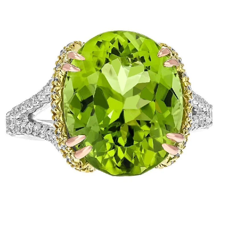 ladies rings reviews-JULEVE 18KT GOLD 8.18 CT GRENN PERIDOT & 0.70 CTW DIAMOND RING