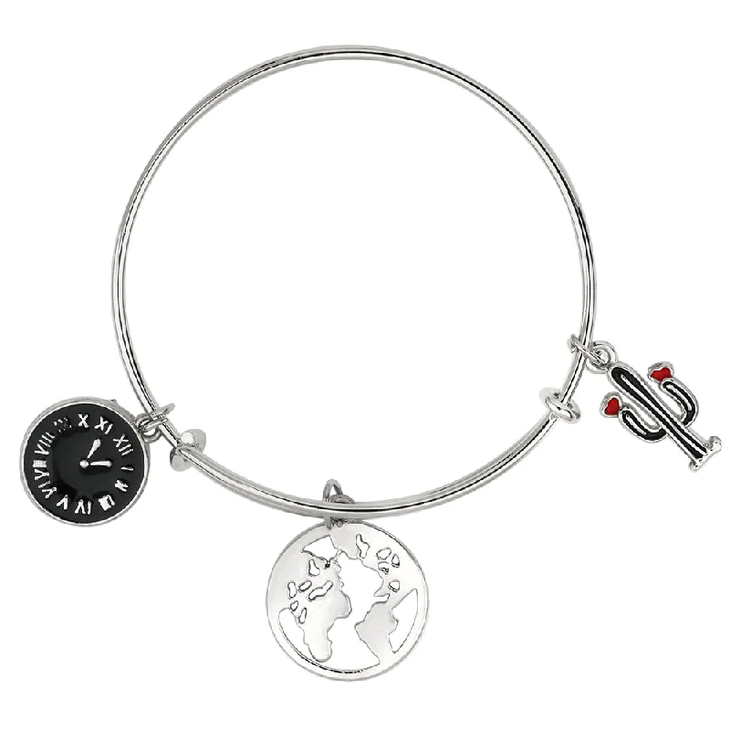 Ladies bracelets egyptian shine -Mahi Cactus & Watch Shaped Rhodium Plated Enamel Work Charms Bracelet for Kids (BRK1100882R)