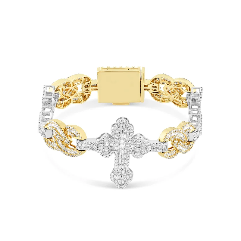 Ladies bracelets dream glow -Two-Tone Yellow & White Gold Diamond Infinity and Cross Bracelet