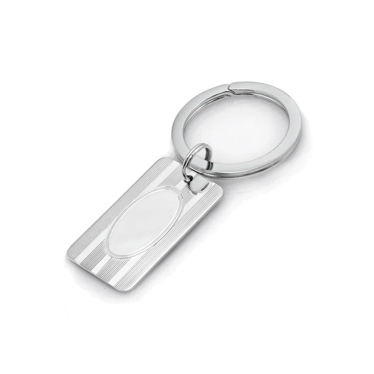 ladies rings mid century-Sterling Silver Rectangle Engine-Turned Key Ring