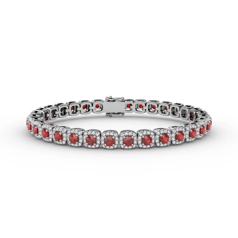 Ladies bracelets durable shine -Cushion Cut Ruby and Diamond Bracelet B1490R