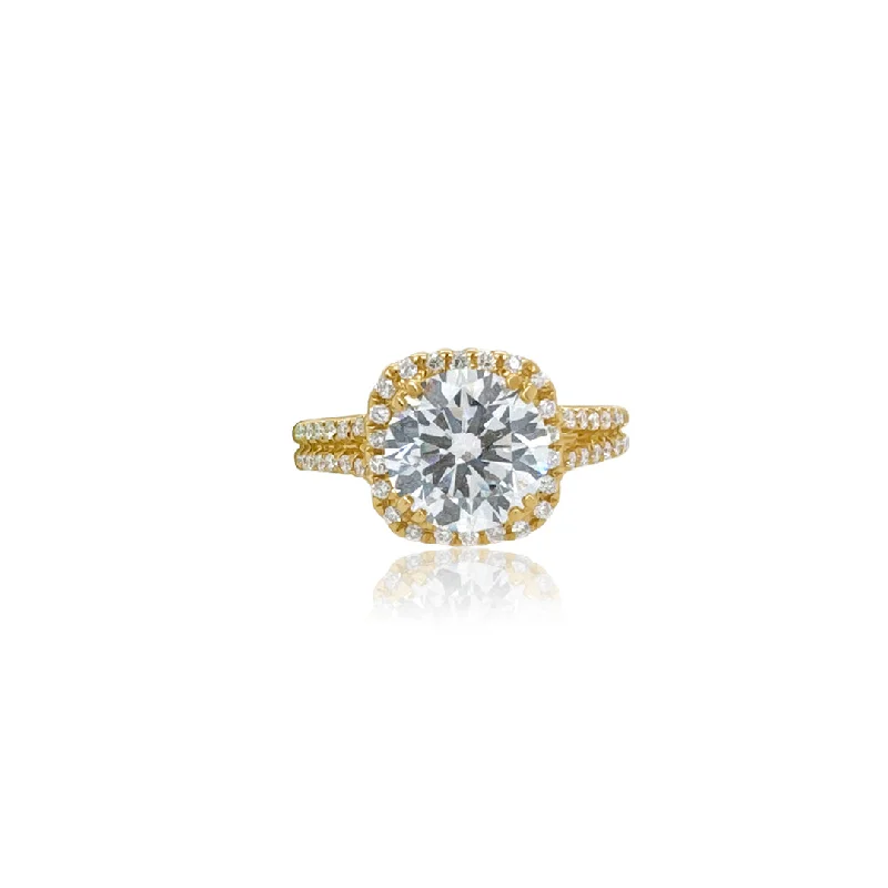 ladies engagement rings online shop-2.01 CT Round Cut Lab Grown Diamond with 0.30 Cttw Halo Split Shank Engagement Ring 18K Yellow Gold