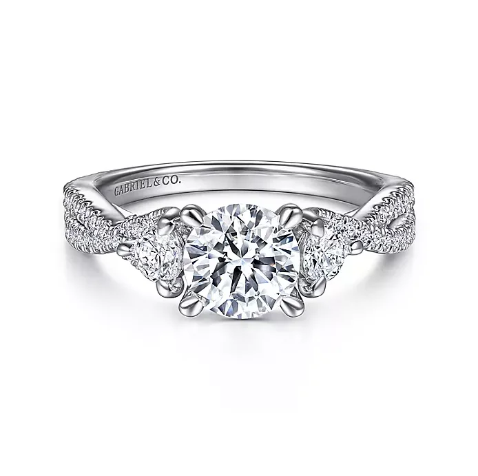 ladies engagement rings ethical-Tomassa - 14K White Gold Round Three Stone Diamond Engagement Ring