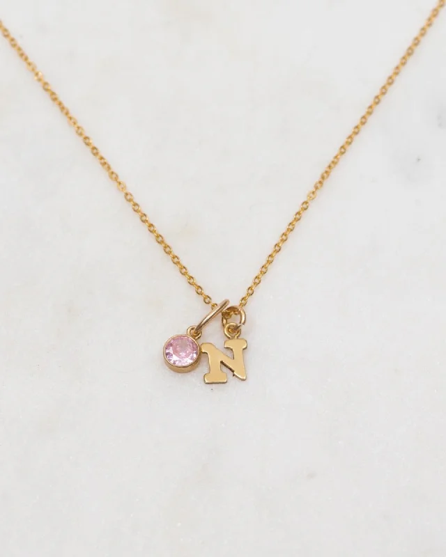 Ladies necklaces korean shine -Initial N with Birthstone Necklace