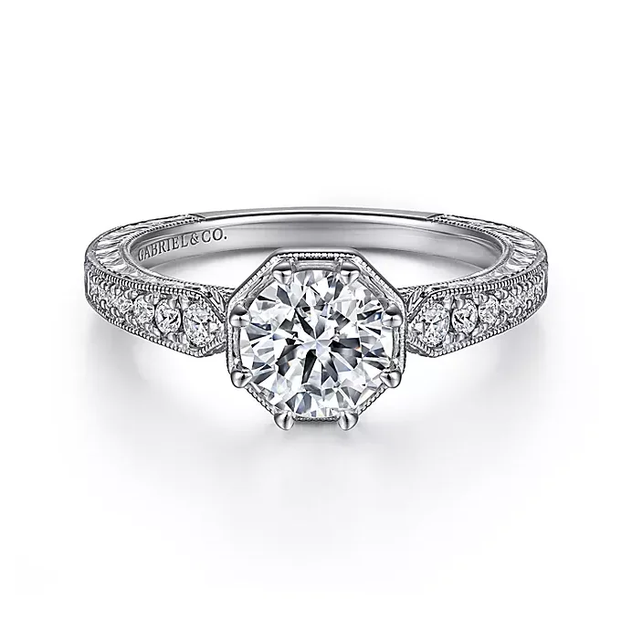 ladies engagement rings harmony-Heath - Art Deco 14K White Gold Round Diamond Engagement Ring