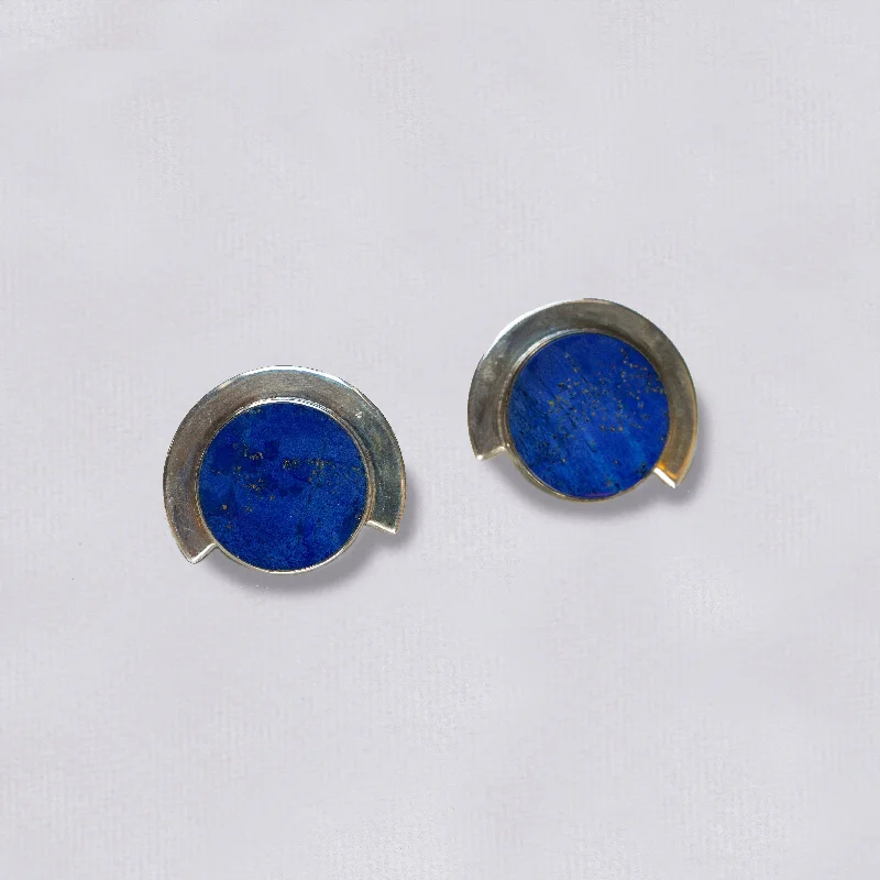 ladies earrings butterfly-Silver Stud Earrings with Lapis