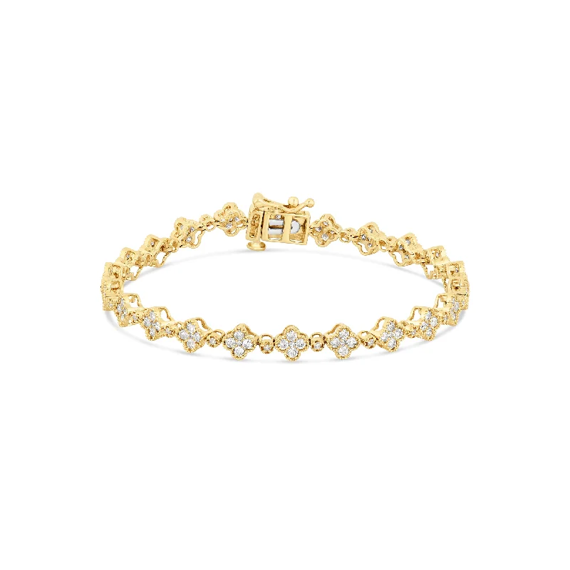 Ladies bracelets map charm -14K Yellow gold Clover Link Diamond Bracelet