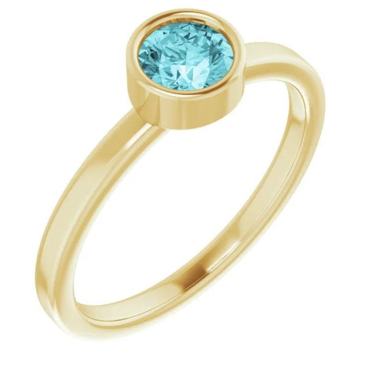 ladies rings gift-14K Yellow 5 mm Natural Blue Zircon Ring