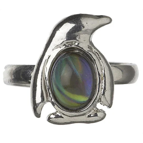 ladies rings conversation piece-Penguin Mood Ring