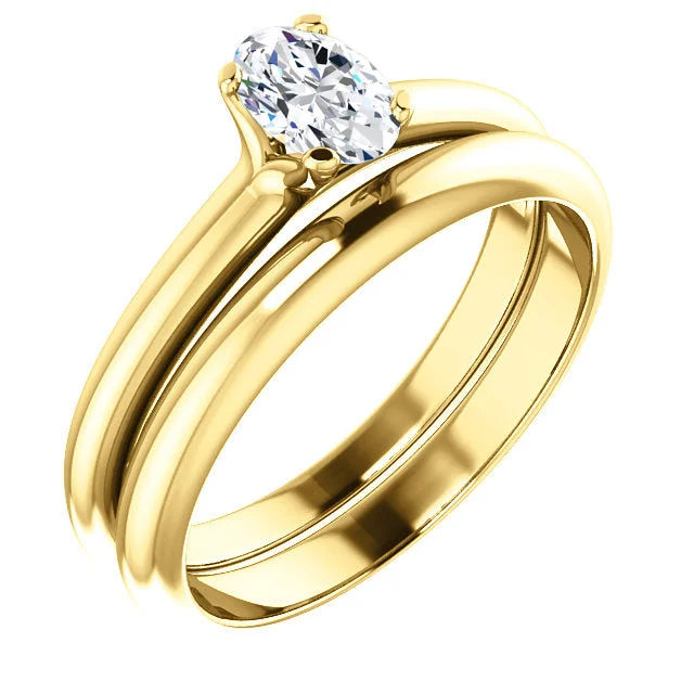 ladies engagement rings custom design-14K Yellow Oval Solitaire Engagement Ring Matching Band 122005:560:PMB