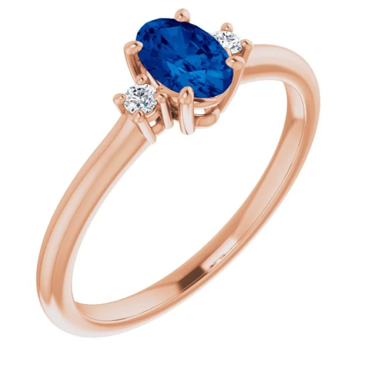 ladies rings retailer-14K Rose Lab-Grown Blue Sapphire & .04 CTW Natural Diamond Ring