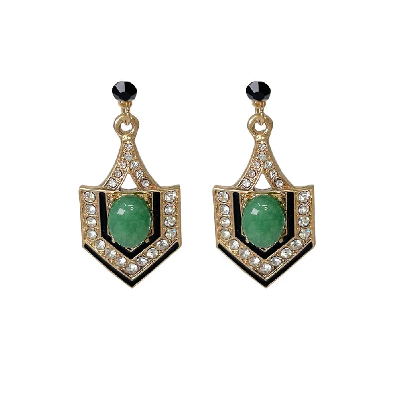 ladies earrings budget-Green Eygptian 1920 style earrings: Natural Stone Jade Earrings