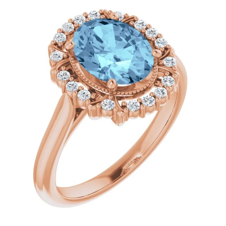 ladies rings featured-14K Rose Natural Aquamarine & 1/6 CTW Natural Diamond Ring