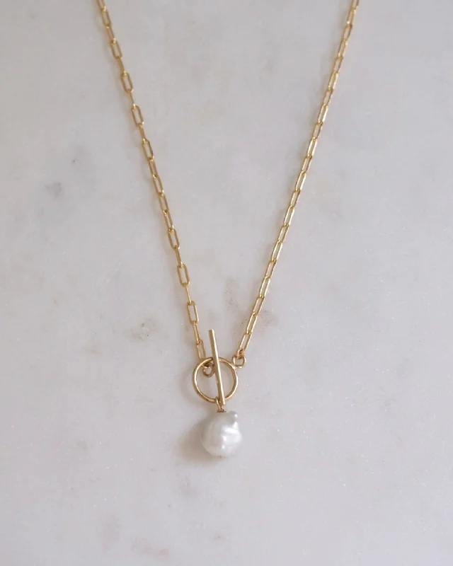 Ladies necklaces cruelty free -Keshi Pearl lock necklace