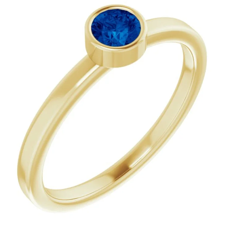 ladies rings slip on-14K Yellow 4 mm Natural Blue Sapphire Ring