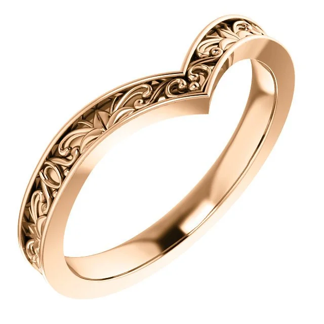 ladies rings promise-14KT GOLD VINTAGE INSPIRED "V" RING