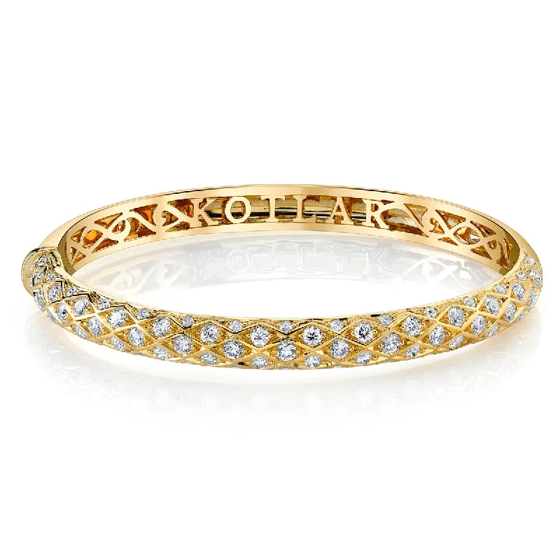 Ladies bracelets aquamarine charm -Artisan Pave Diamond Criss Cross 5-Row Bangle Bracelet in 18K Yellow Gold