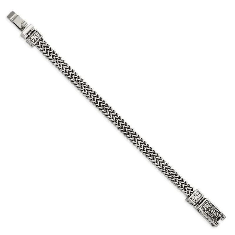 Ladies bracelets conflict free -Stainless Steel Antiqued and Polished 2-Strand Franco Link 8.5in Bracelet