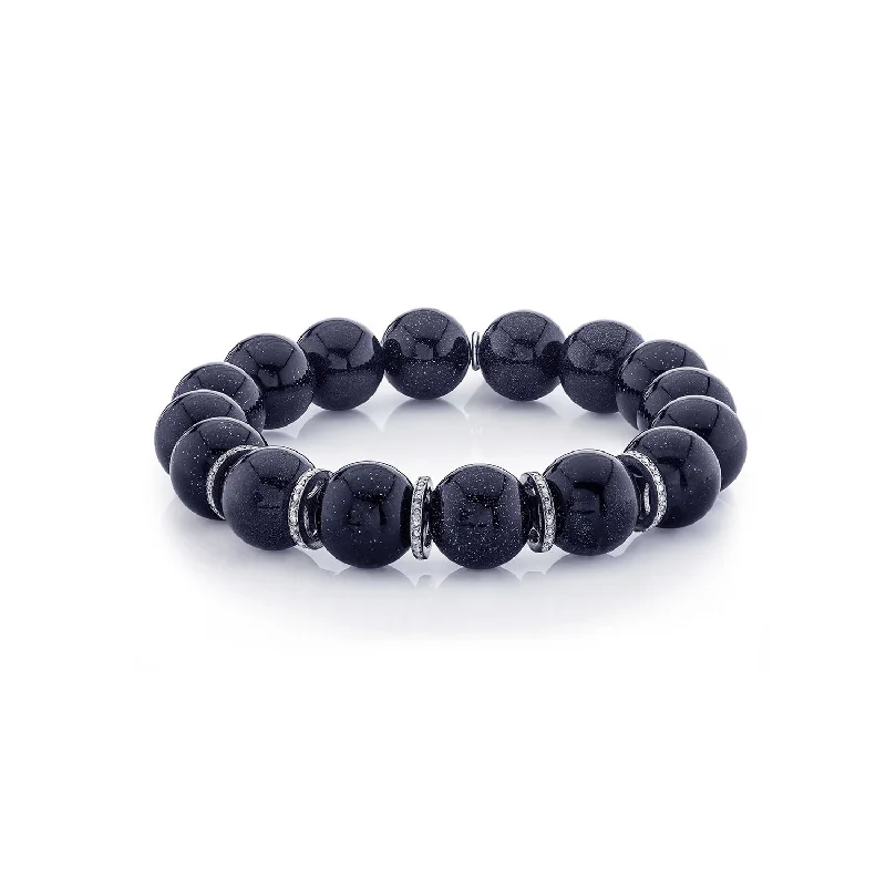 Ladies bracelets vegan glow -Blue Sandstone Bracelet with 5 Diamond Rondelles - 12mm B0002826