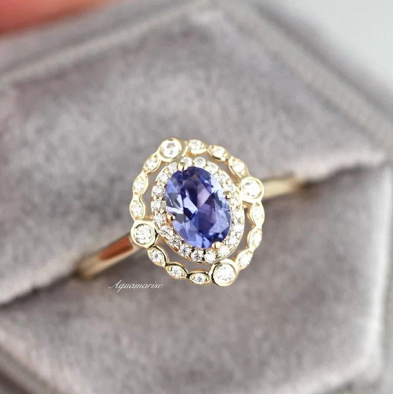 ladies engagement rings birthstone-Valentina Natural Tanzanite Engagement Ring- 10K/14K/18K Solid Yellow Gold