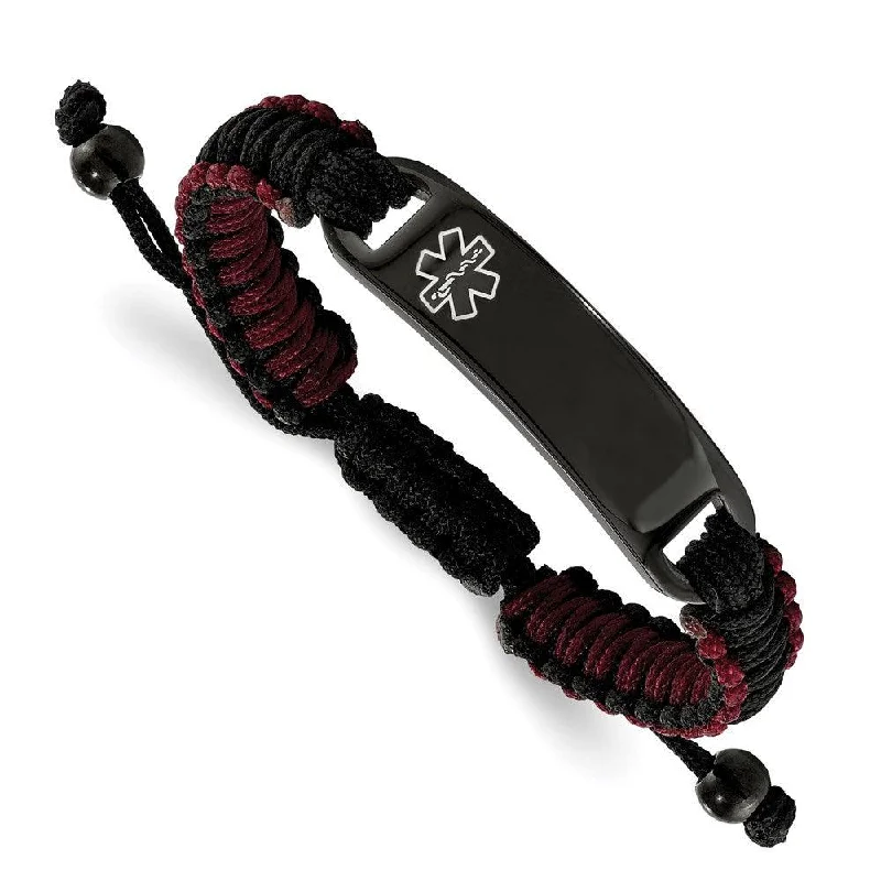 Ladies bracelets chinese charm -Stainless Steel Polished Black IP Black and Red Nylon Medical ID Bracelet