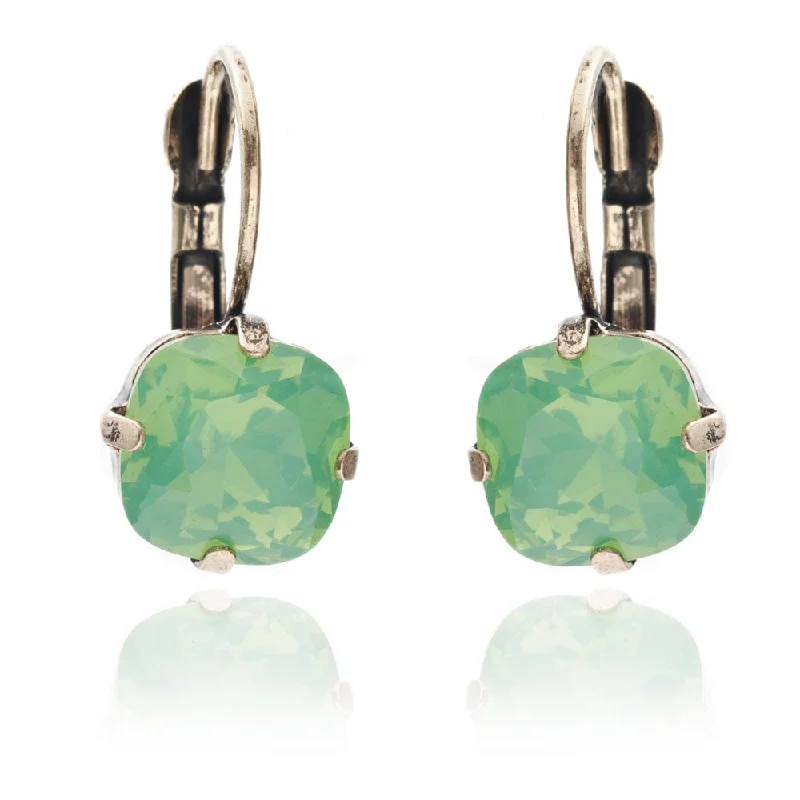 ladies earrings auction-Cushion Cut Crystal Earrings: Vintage Style Green Opal Drop Earrings